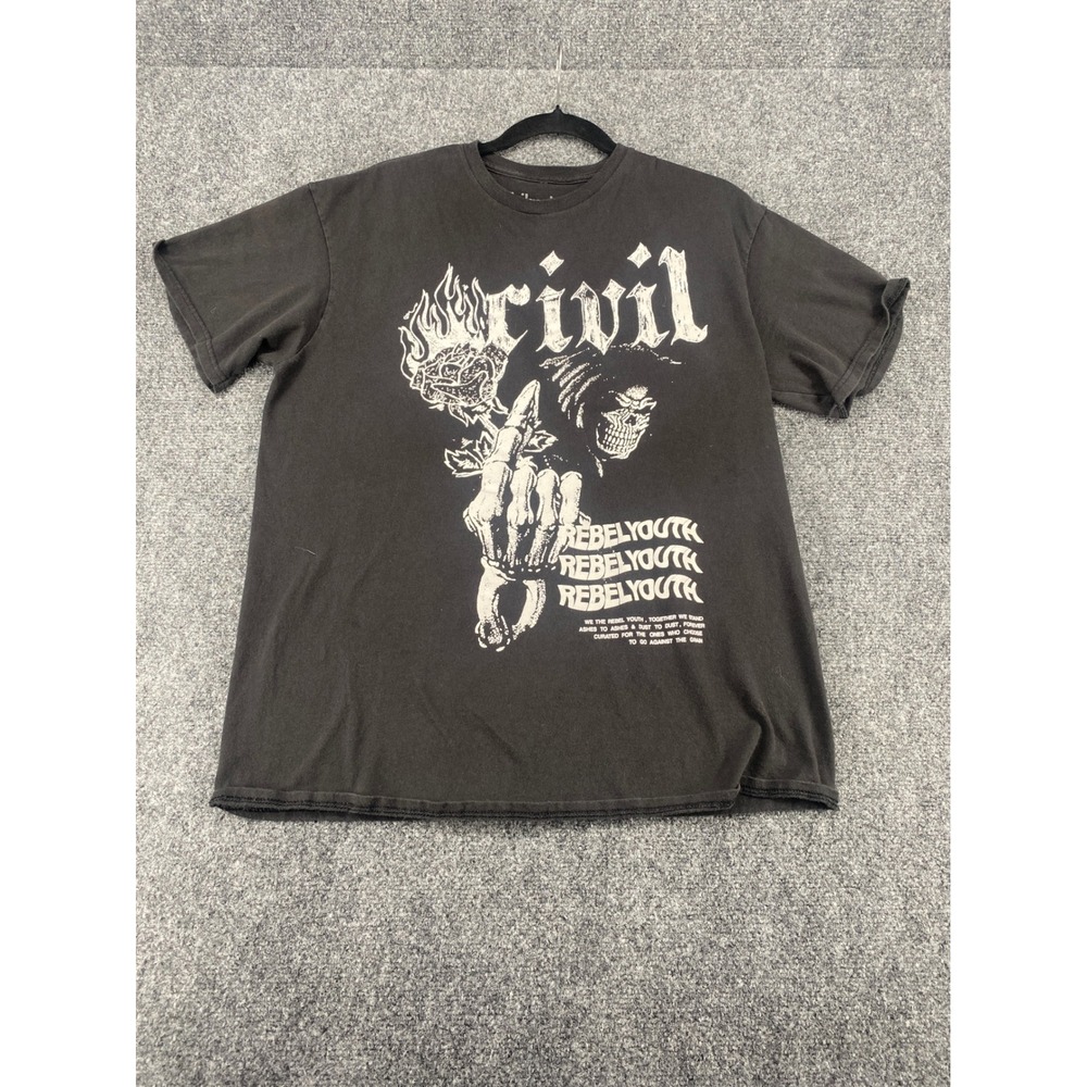 Civil Regime Rebel Youth Reaper Graphic T-Shirt Mens Large Black Streetwear Tee